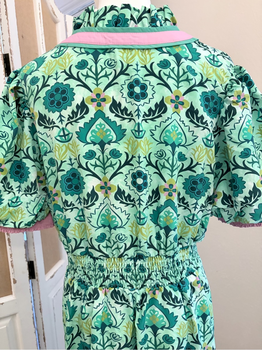 Jodifl NWT Green Floral Folk Print Puff Sleeve Maxi Dress Large - Picture 7 of 10